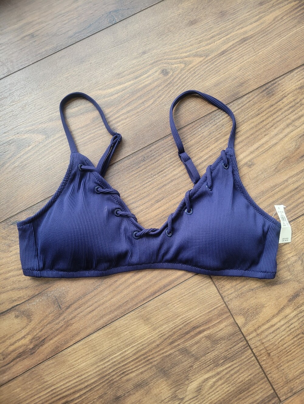 AERIE ribbed Biniki Top Navy Blue Large. New